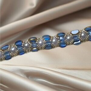 Elegant Blue and Star Light Gold Beaded Bracelet - One of a kind piece